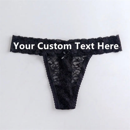 New Personalized Sexy Lace Thong Custom Name Underwear for Women Gold Printed Ladies Panties Female Lace Lingerie Party Gifts