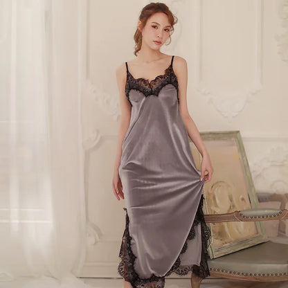 Nightgown Autumn V-Neck Nightdress Women Sleepwear Velvet Nightwear Home Dressing Gown Long Gowns Intimate Lingerie Negligee