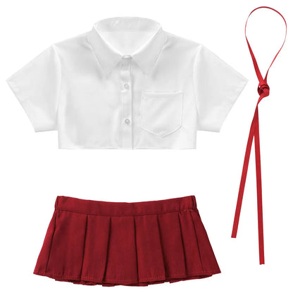 Sexy Costume Schoolgirl Cosplay Student Uniform Womens Naughty School Girl Lingerie Set Erotic Shirts Crop Tops Pleated Skirts