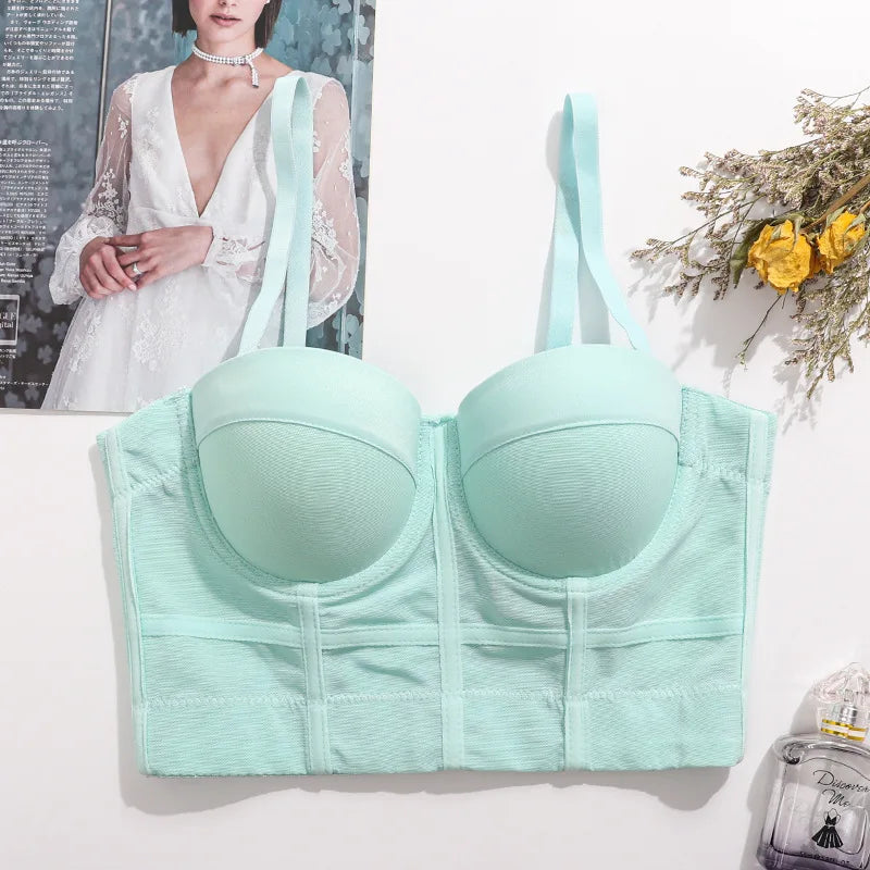 Women Bra Push Up Bustiers Tops Summer Fashion Solid Color Padded Corsets Crop Tops Female Spaghetti Strap Camisoles Underwear