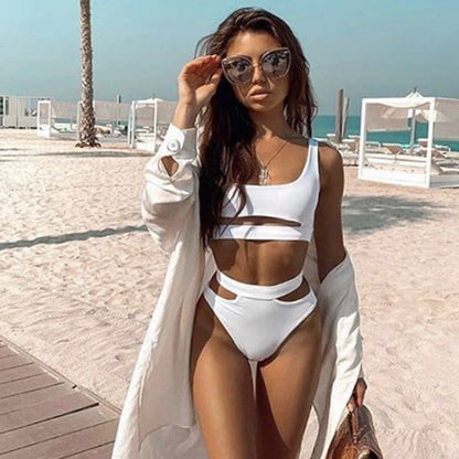 ZTVitality Solid Sexy Bikinis High Waist Bikini 2021 Hot Sale Asymmetry Straps Hollow Out Swimsuit Female Swimwear Women Biquini