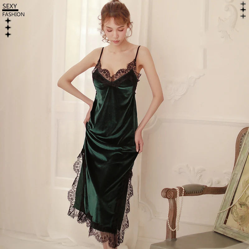 Nightgown Autumn V-Neck Nightdress Women Sleepwear Velvet Nightwear Home Dressing Gown Long Gowns Intimate Lingerie Negligee