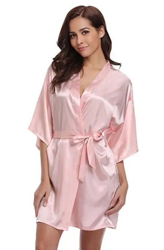 Nouvelle Robe Kimono en soie peignoir femmes Robes de demoiselle d'honneur en soie Sexy Robes bleu marine Robe en Satin dames Robes de chambre