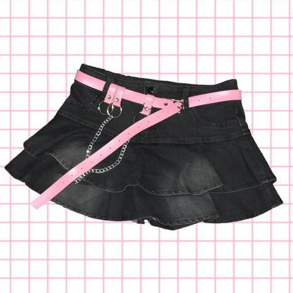 Japanese Harajuku Style Girl High Waist Ruffles Cute Black Denim Pleated Skitrs Preppy Style Sweet Mini Shorts Skirts