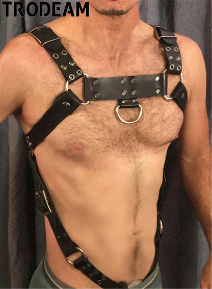 TRODEAM Harnais de poitrine en cuir sexy pour hommes, armure d'épaule réglable, rivets, ceintures de bondage BDSM, ceinture de lingerie de haute qualité pour hommes