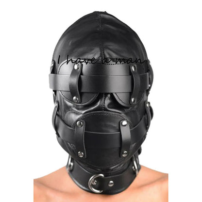 Leather Padded Hood Mask Blindfold Head Restraint Harness Mask, BDSM Bondage Gimp,Sexy Costume