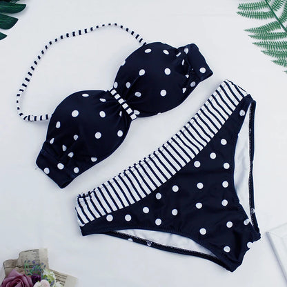 Dot Sexy Bikini Push Up 2 piece Swimsuit Women Swimwear Bodysuit Beachwear Halter Print Bikinis Bathing Suit Women 2023 XL