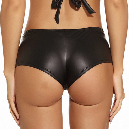 Ladies Wet Look Sexy Mini Shorts Women Leather Bikini Black Thin Seamless Fashion New Style Zipper Nightclub Show Club Costume