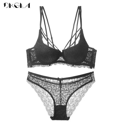 New Brand Sexy Bras Push Up Underwear Set Cotton Thick Brassiere Gray Women Bra Panties Sets Lace Black Embroidery Lingerie Set