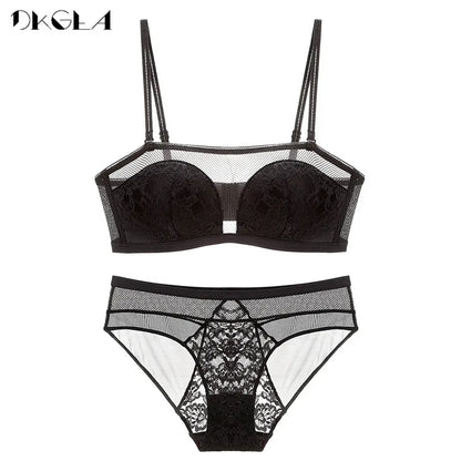 Ensemble de Lingerie en dentelle pour femmes, haut tubulaire blanc, brassière sans couture, soutien-gorge en coton, culotte, ensemble de sous-vêtements brodés, robe de mariée, soutien-gorge Sexy