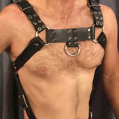 TRODEAM Harnais de poitrine en cuir sexy pour hommes, armure d'épaule réglable, rivets, ceintures de bondage BDSM, ceinture de lingerie de haute qualité pour hommes