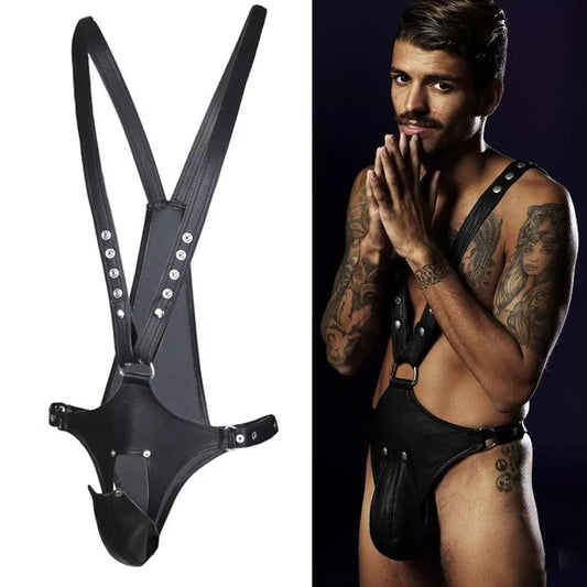 Erotic Underwear Bdsm Chastity Panties Sexy Bodysuit Leather Male Lingerie Patent Harness Mens Body Sexy Hot Fetish Costume