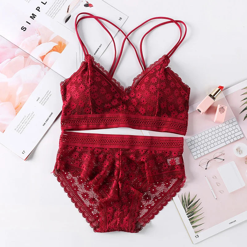 Women Lace Bras Set Backless Bralette Seamless Underwear Sexy Lace Top Lingerie Bra And Brief Sets Ultrathin Female Intimates