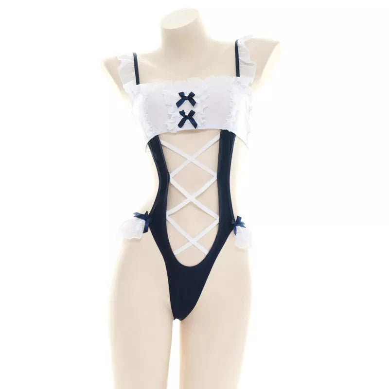 AniLV Maid Series Swimsuit Bodysuit Bikini Costume Student Summer Role Play Pool Party Anime Girl Maid Unifrom Swimwear Cosplay