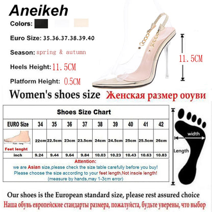 Aneikeh NEW Spring Fashion PVC Women's Pumps 2024 Sexy Chain Thin Heels Pointed Toe Slingbacks Ladies Shoes Botines Mujer 35-41