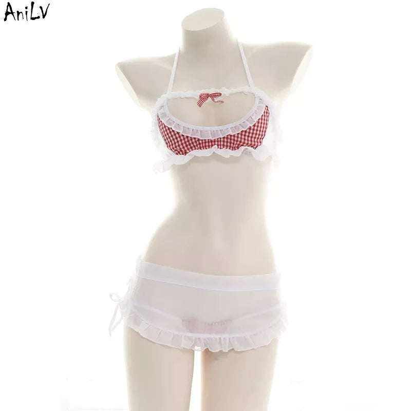 AniLV Maid Series Swimsuit Bodysuit Bikini Costume Student Summer Role Play Pool Party Anime Girl Maid Unifrom Swimwear Cosplay