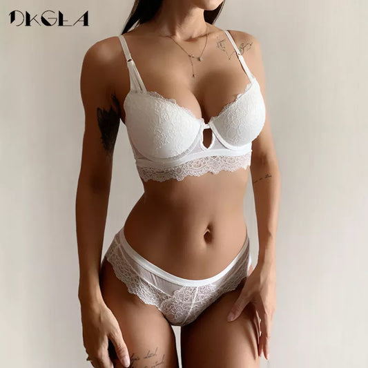 New Green Lace Bra and Panties Sets Push Up Brassiere B C Cup Sexy Underwear Set Cotton Thick Bras Embroidery Women Lingerie Set