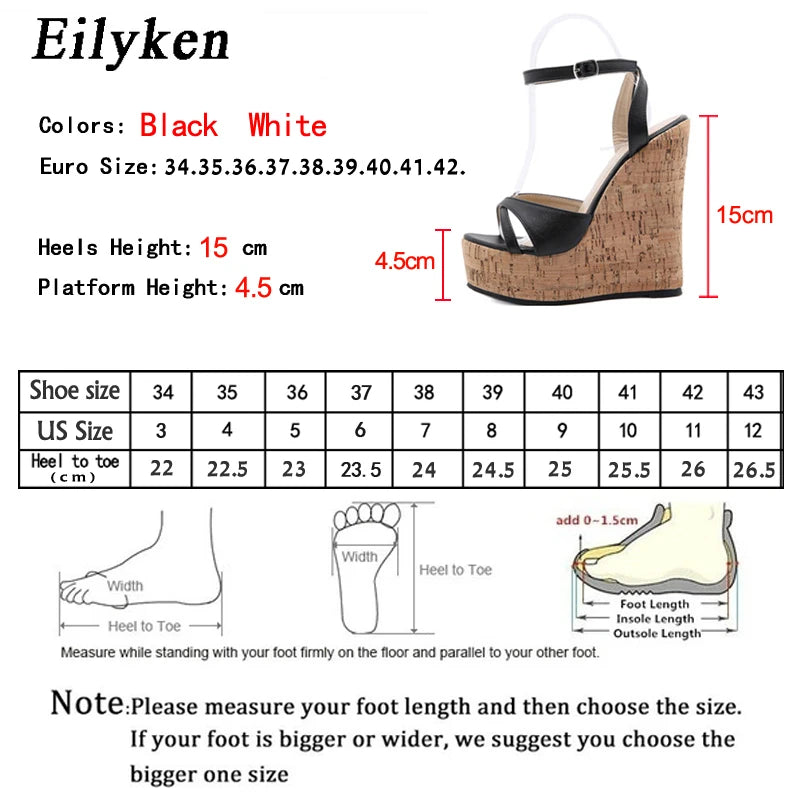 Eilyken Summer White Women's High Heels Hollow Out Sandals Platform Buckle Wedges Front Open Toe Ladies Shoes Size 35-42