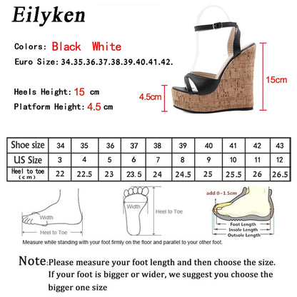 Eilyken Summer White Women's High Heels Hollow Out Sandals Platform Buckle Wedges Front Open Toe Ladies Shoes Size 35-42