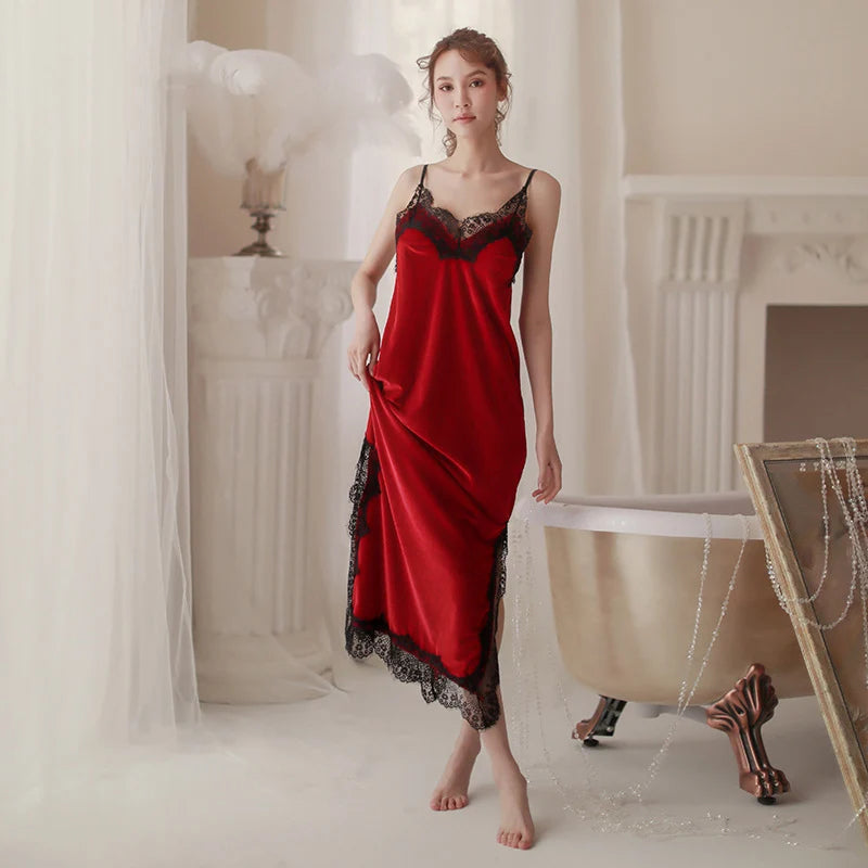 Nightgown Autumn V-Neck Nightdress Women Sleepwear Velvet Nightwear Home Dressing Gown Long Gowns Intimate Lingerie Negligee