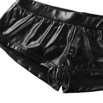 Womens Fashion Shorts Bottoms Shiny Faux Leather Low Waist Hot Shorts Pants for Clubwear Pole Dancing Raves Festivals Costumes