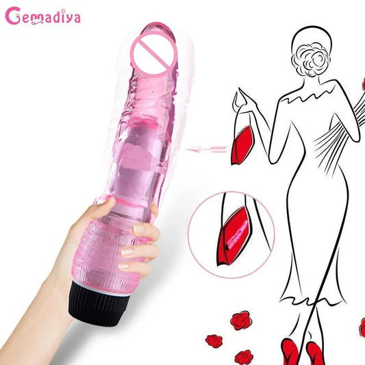 คริสตัลซิลิโคนสมจริง Big Dildo Super Vibration G Spot Vibrator Stimulator MultiSpeed ​​นวด Wand ของเล่นสำหรับผู้ใหญ่สำหรับผู้หญิง