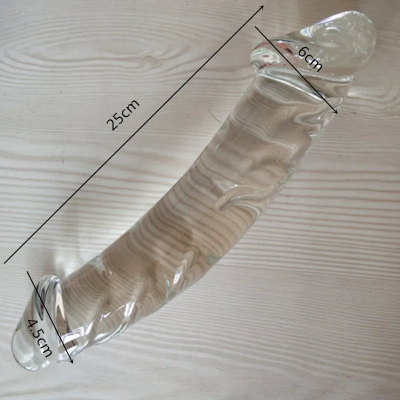 ขนาดใหญ่แก้วคู่DildoอวัยวะเพศชายปลอมคริสตัลAnalยาวDildos Butt Plug G-SpotหญิงMasturbationของเล่นสำหรับผู้หญิงผู้ชายเกย์Shop