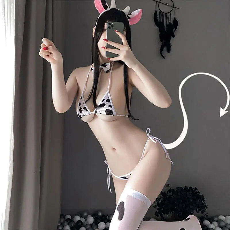 Vache Sexy Cosplay Costume femme de chambre maillot de bain Anime Bikini ensemble soutien-gorge et culotte bas