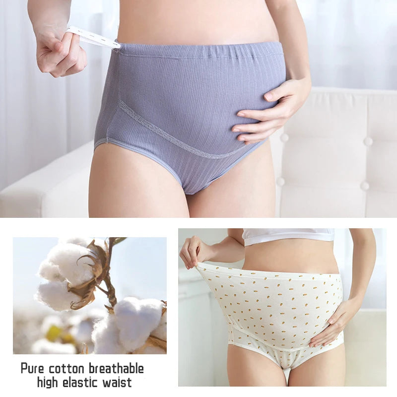 Cotton Maternity Panties High Waist Pregnant Panties Adjustable Belly Support Briefs for Pregnant Women Lace Solid Color Panties