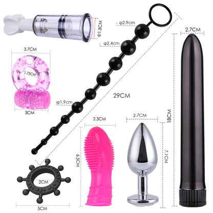 BDSM Bondage 15/17/26pcs Adult Game Prop Bullet Vibrator Butt Plug Gspot massage Handcuff Whip Mouth Gag Anal Bead Restraint Kit