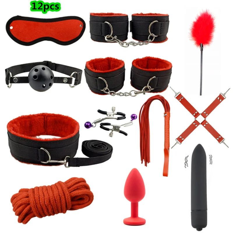 BDSM Kit Sex Toys For Men Erotic Handcuffs Whip Sextoy Anal plug Vibrator Bdsm Sex Bondage Set Adult Toys sm products Sex toys