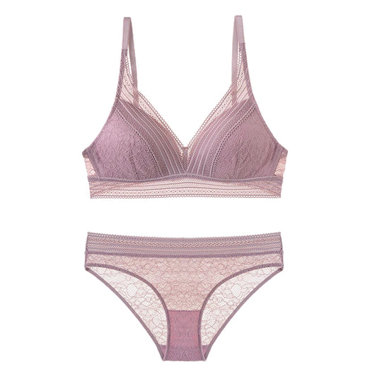 Ensemble soutien-gorge et culotte en dentelle, bonnet fin, une pièce, sans fil, sous-vêtements, Push Up, Lingerie pour filles, pour femmes