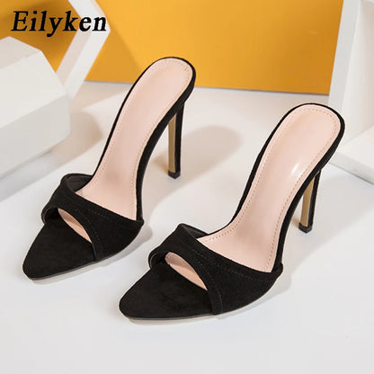 Eilyken Fashion Women Slippers Pointed Toe High Heels Sandals Sexy Stripper Party Slides Mule Ladies Shoes Size 35-42