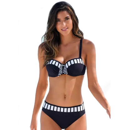 Bikini Push up 2023 Sexy Women Swimsuit Striped Patchwork Swimwear Female Bandage Biquini Bathing suit Women XL