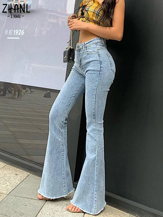 Women High Waist Flare Jeans Pants Vintage Skinny Ladies Jeans Women Fashion Stretch Denim Trousers Plus Size Wide Leg Jeans