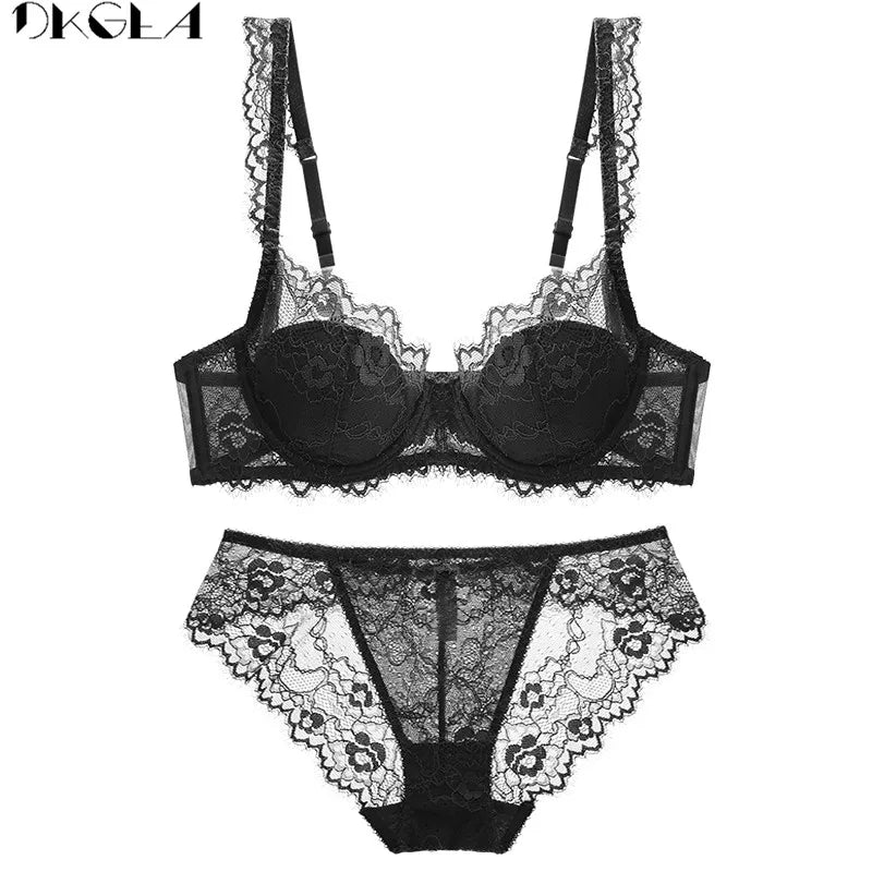 Comfortable Thin Cotton Brassiere Embroidery Bras Green Underwear Set Sexy D E Cup Plus Size Bra Set Women Lingerie Lace Black