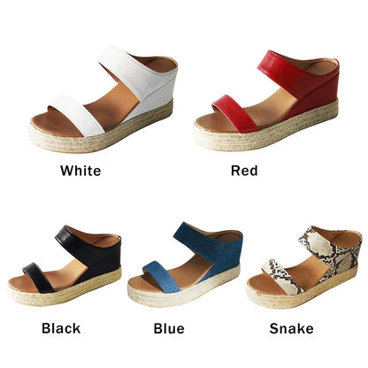 Shoes Women Sandals Summer Solid Thick Bottom Flat Sandals Women European American Style Ladies Shoes Snake Print Sandals S-V