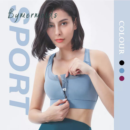 Bymermaids Front Zipper Sports Bra Running Shockproof Push Up Fitness Crop Top Female Mesh Breathable Bralette Gym Yoga Top Tank