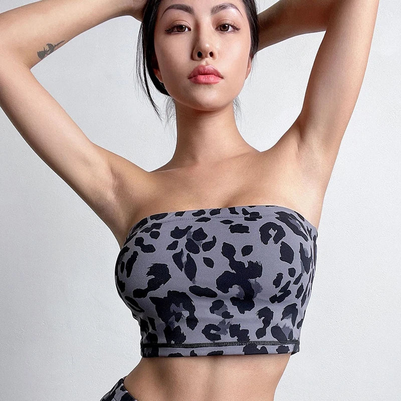 Sexy Leopard Tube Top Women Fitness Yoga Bra High elasticity Running Lady Sportswear Gym Adjustable Training Sport Bras