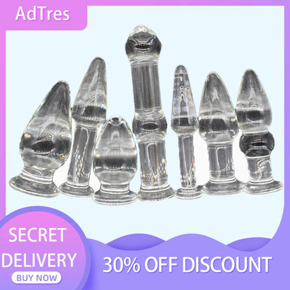 7 ขนาดแก้ว Anal Dildo Butt Plug Anal ลูกปัดเพศเร้าอารมณ์ของเล่นสำหรับผู้หญิงผลิตภัณฑ์สำหรับผู้ใหญ่สำหรับคู่แก้วคริสตัลนวดทวารหนักของเล่น