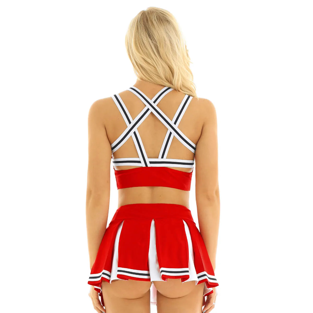 Women Japanese Schoolgirl Cosplay Uniform Girl Sexy Lingerie Sleeveless Crop Top with Mini Pleated Skirt Cheerleader Costume Set