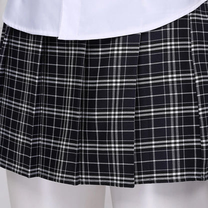 iiniim Womens Adult Halloween Costumes School Girls Uniforms Sexy Cosplay Parties Shirt with Plaid Mini Skirt Tie Sexy Clubwear