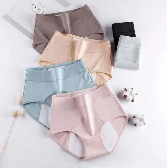 Lady High-Waist Underpants Sanitary Physiological Pants For Menstruation Period Cotton Brief Solid Color Women Underwear L -4XL