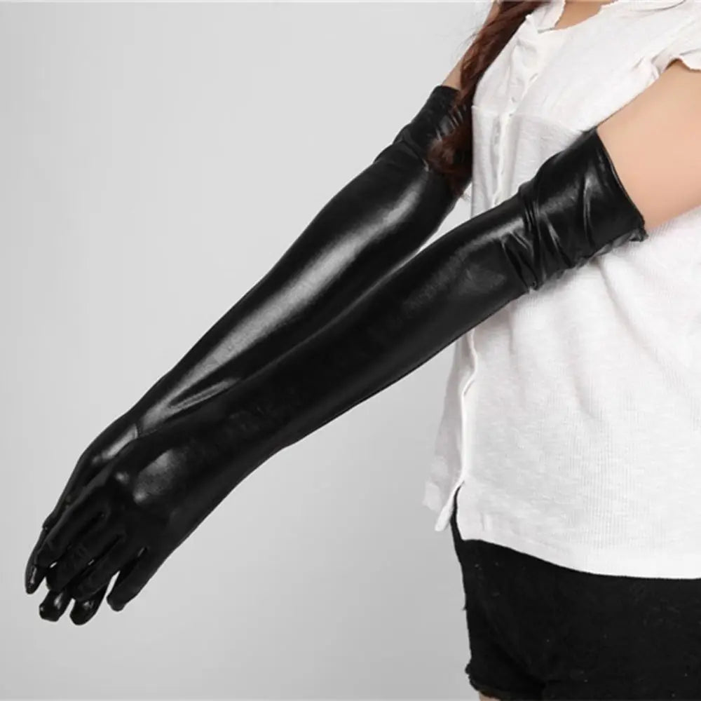 Gants longs Sexy pour adultes, noirs, pour dames, Hip-pop, fétichiste, en Faux cuir, Clubwear, Catsuit Sexy, Costumes de Cosplay, accessoire