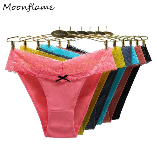 Moonflame 5 pcs/lots V Waist Sexy Lace Briefs Women Cotton Underwear Lingerie Women's Underpants Ladies Panties