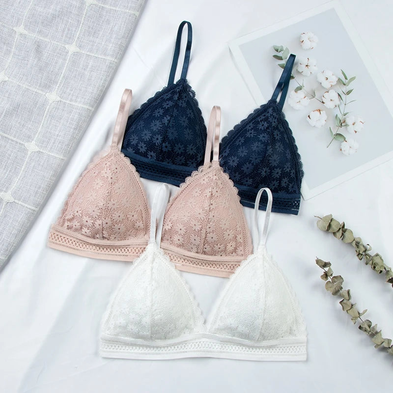 Sexy Floral Lace Bra Top For Women Push Up Female Lingerie breathable Bralette Removable Pad Thin Fashion New Wireless Bras