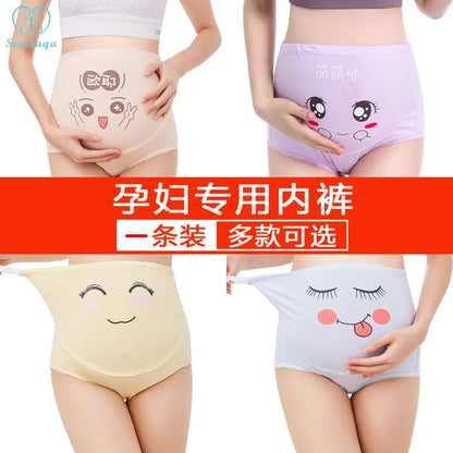 825# Cartoon Printed Cotton Maternity Panties High Waist Adjustable Belly Underwear Clothes for Pregnant Women Pregnancy Briefs