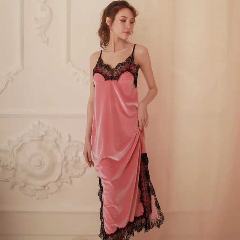 Nightgown Autumn V-Neck Nightdress Women Sleepwear Velvet Nightwear Home Dressing Gown Long Gowns Intimate Lingerie Negligee