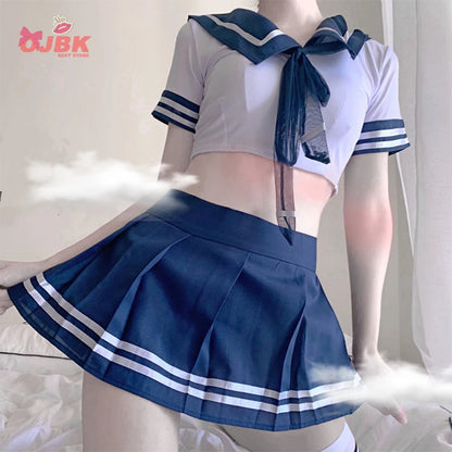 OJBK – Lingerie Cosplay Sexy pour femmes, uniforme d'étudiant, Costume érotique pour dames, robe en dentelle, mini-jupe, haut court