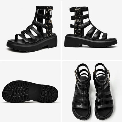 BeauToday Gladiator Sandals Women Cow Leather Platform Shoes Drawstring Side Zipper Closure Summer Ladies Shoes Handmade 07119